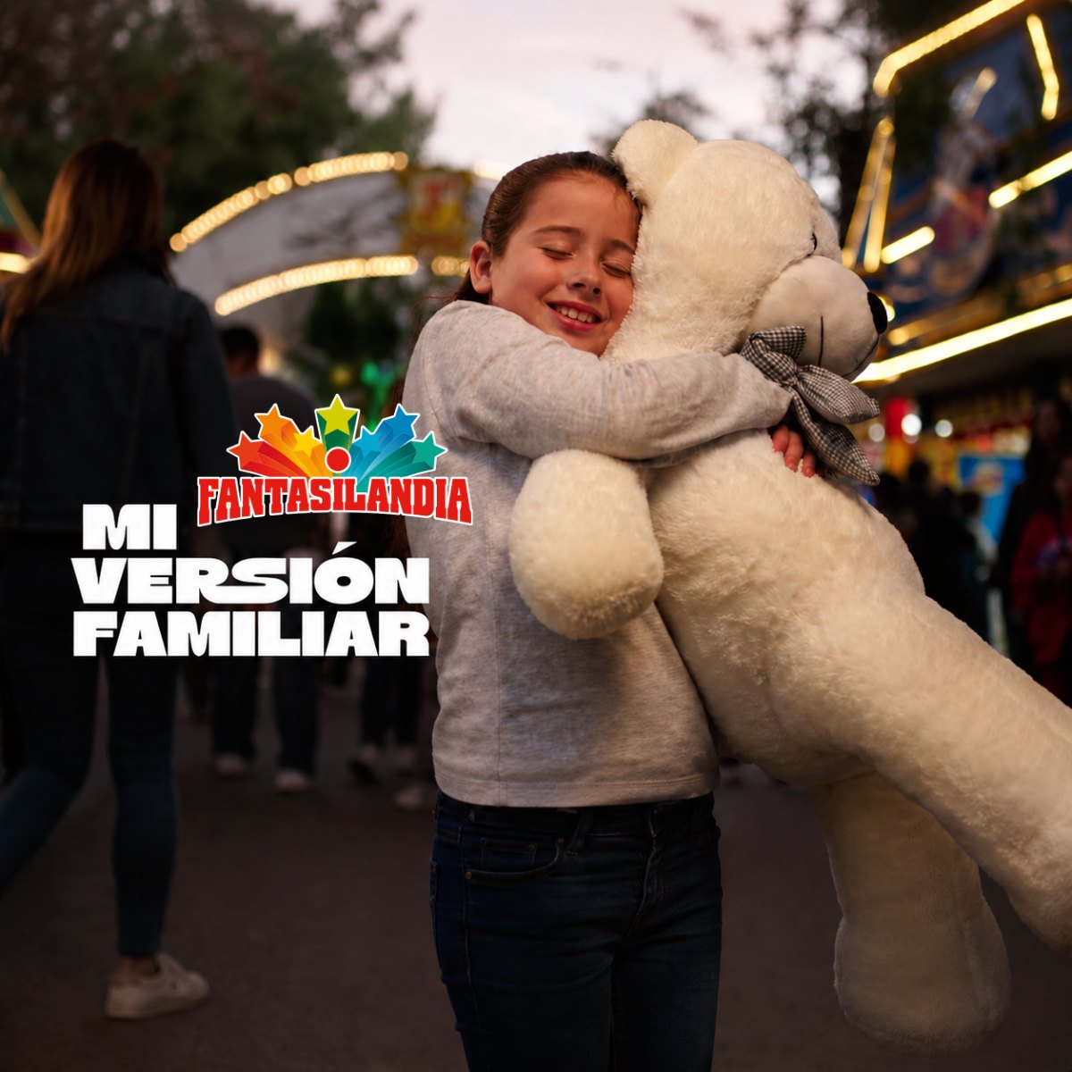 Mi Versión Familiar: niña abrazando un peluche gigante