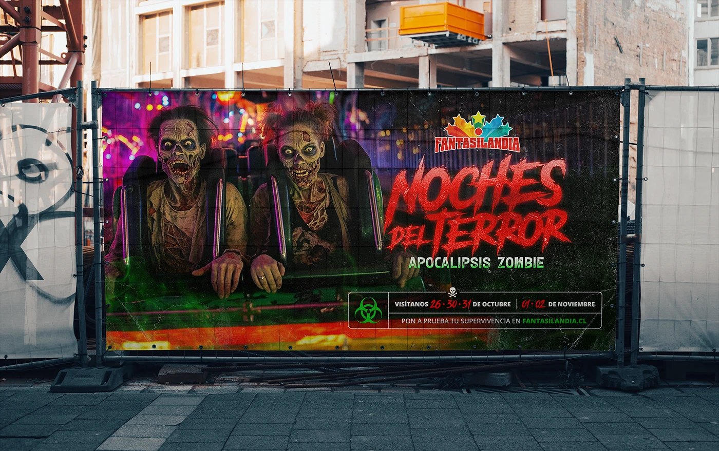 Vía pública: valla con la gráfica de Apocalipsis Zombie